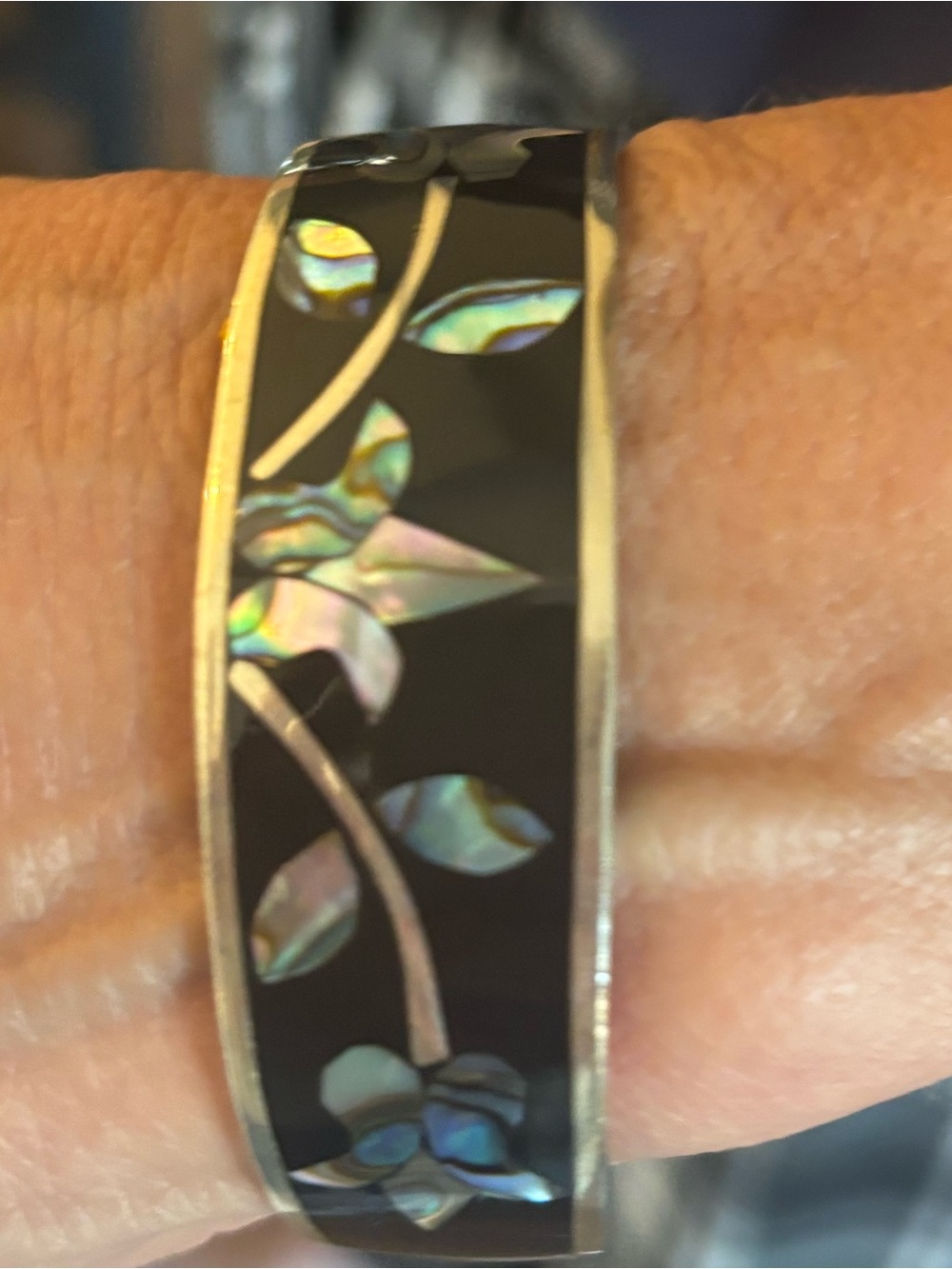 Abalone Bangle with Iridescent Floral Inlay
